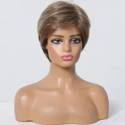Human Hair Blend Wig Short Straight Natural Straight Bob Pixie Cut Side Part Layered Haircut Light Brown Cosplay Curler & straightener Natural Hairline Capless Burmese Hair Women's All Light Brown
