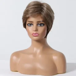 Human Hair Blend Wig Short Straight Natural Straight Bob Pixie Cut Side Part Layered Haircut Light Brown Cosplay Curler & straightener Natural Hairline Capless Burmese Hair Women's All Light Brown