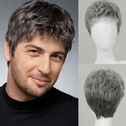 Human Hair Blend Wig Short Loose Curl Water Wave Pixie Cut Side Part Layered Haircut Asymmetrical Dark Gray Cosplay Curler & straightener Natural Hairline Capless Burmese Hair Chinese Hair Men's All