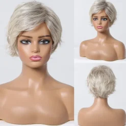 Human Hair Blend Wig Short Straight Natural Straight Bob Pixie Cut Side Part Layered Haircut Blonde Cosplay Curler & straightener Natural Hairline Capless Burmese Hair Women's All Sliver White 8 inch