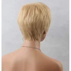 Human Hair Blend Wig Short Natural Straight Pixie Cut Blonde Red Mixed Color Fashionable Design Easy dressing Comfortable Machine Made Women's Dark Wine Black / Grey Beige Blonde / Bleached Blonde 8