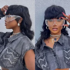 Human Hair Body Wave Dovetail Wig Short Pixie Cut Wigs Glueless Brazilian Human Hair Wigs For Women Black Full Machine Made Wig With Bangs