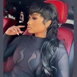 Human Hair Body Wave Dovetail Wig Short Pixie Cut Wigs Glueless Brazilian Human Hair Wigs For Women Black Full Machine Made Wig With Bangs