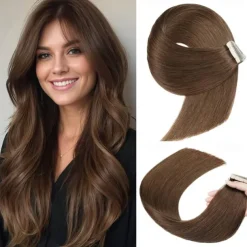 Human Hair Extensions Seamless 4# Brown Color Hair Tape In Straight Hair 18Inch 60G 20Pcs