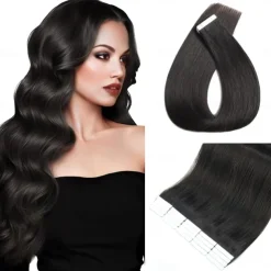 Human Hair Extensions Seamless 1# Black Tape In Straight Hair 18Inch 60G 20Pcs