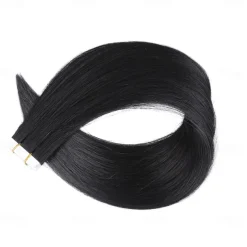 Human Hair Extensions Seamless 1# Black Tape In Straight Hair 18Inch 60G 20Pcs