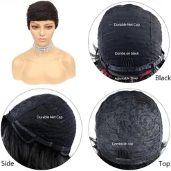 Human Hair Short Wigs Pixie Cut Wigs with Bangs Layered Wavy Wigs for Black Women