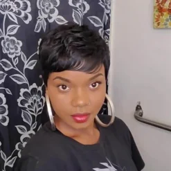 Human Hair Short Wigs Pixie Cut Wigs with Bangs Layered Wavy Wigs for Black Women