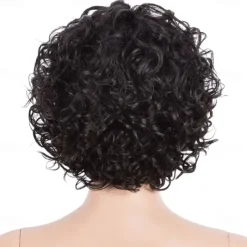 Human Hair Wig Curly With Bangs Black Soft Women Easy dressing Capless Brazilian Hair Women's Natural Black #1B 8 inch Party / Evening Daily Daily Wear