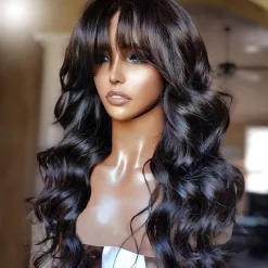 Human Hair Wig Long Body Wave With Bangs Natural Party Best Quality New Arrival Capless Brazilian Hair Women's Natural Black #1B 12 inch 14 inch 16 inch Daily Thanksgiving New Year