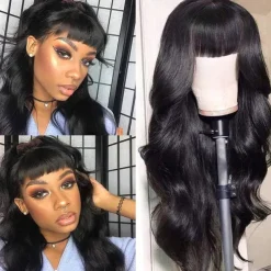 Human Hair Wig Long Body Wave With Bangs Natural Party Best Quality New Arrival Capless Brazilian Hair Women's Natural Black #1B 12 inch 14 inch 16 inch Daily Thanksgiving New Year