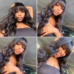 Human Hair Wig Long Body Wave With Bangs Natural Party Best Quality New Arrival Capless Brazilian Hair Women's Natural Black #1B 12 inch 14 inch 16 inch Daily Thanksgiving New Year