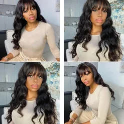 Human Hair Wig Long Body Wave With Bangs Natural Party Best Quality New Arrival Capless Brazilian Hair Women's Natural Black #1B 12 inch 14 inch 16 inch Daily Thanksgiving New Year