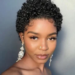 Human Hair Wig Short Afro Curly Pixie Cut Natural Black Women Party Fashion Capless Brazilian Hair Women's Black Vacation Party / Evening Daily