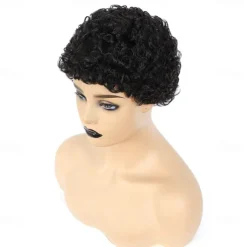 Human Hair Wig Short Afro Curly Pixie Cut Natural Black Women Party Fashion Capless Brazilian Hair Women's Black Vacation Party / Evening Daily