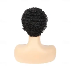 Human Hair Wig Short Afro Curly Pixie Cut Natural Black Women Party Fashion Capless Brazilian Hair Women's Black Vacation Party / Evening Daily