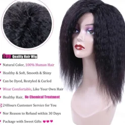 Human Hair Wig Short Medium Length kinky Straight Yaki Straight Side Part With Bangs Black Natural Color Natural Black Women Adjustable Thick Machine Made Capless Brazilian Hair All Natural Black #1B