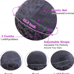 Human Hair Wig Short Medium Length kinky Straight Yaki Straight Side Part With Bangs Black Natural Color Natural Black Women Adjustable Thick Machine Made Capless Brazilian Hair All Natural Black #1B