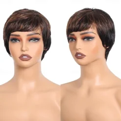 Human Hair Wig Short Natural Wave Pixie Cut Blonde Burgundy Natural Black Adjustable Natural Hairline For Black Women Machine Made Capless Brazilian Hair All Natural Black #1B Medium Auburn#30 Dark