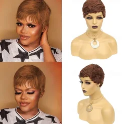 Human Hair Wig Short Natural Wave Pixie Cut Blonde Burgundy Natural Black Adjustable Natural Hairline For Black Women Machine Made Capless Brazilian Hair All Natural Black #1B Medium Auburn#30 Dark