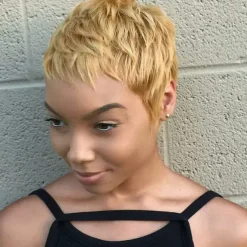 Human Hair Wig Short Natural Wave Pixie Cut Blonde Burgundy Natural Black Adjustable Natural Hairline For Black Women Machine Made Capless Brazilian Hair All Natural Black #1B Medium Auburn#30 Dark