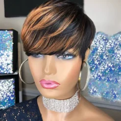 Human Hair Wig Short Natural Straight Pixie Cut Short Bob Side Part Layered Haircut Natural Designers Natural Hairline Capless Brazilian Hair Women's Natural Black #1B Black / Dark Wine Medium Brown#4