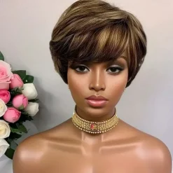 Human Hair Wig Short Natural Straight Pixie Cut Short Bob Side Part Layered Haircut Natural Designers Natural Hairline Capless Brazilian Hair Women's Natural Black #1B Black / Dark Wine Medium Brown#4