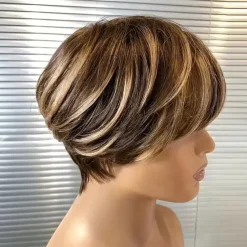 Human Hair Wig Short Natural Straight Pixie Cut Short Bob Side Part Layered Haircut Natural Designers Natural Hairline Capless Brazilian Hair Women's Natural Black #1B Black / Dark Wine Medium Brown#4