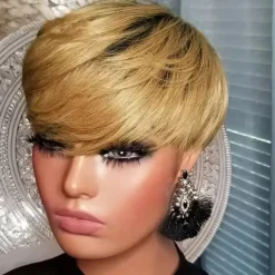 Human Hair Wig Short Natural Straight Pixie Cut Short Bob Side Part Layered Haircut Natural Designers Natural Hairline Capless Brazilian Hair Women's Natural Black #1B Black / Dark Wine Medium Brown#4