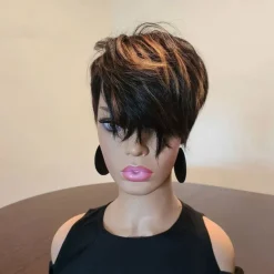 Human Hair Wig Short Straight Asymmetrical Dark Brown Soft Party Women Capless Brazilian Hair Women's Ombre Black / Medium Auburn 8 inch Party / Evening Daily Daily Wear