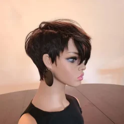 Human Hair Wig Short Straight Asymmetrical Dark Brown Soft Party Women Capless Brazilian Hair Women's Ombre Black / Medium Auburn 8 inch Party / Evening Daily Daily Wear