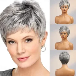 Human Hair Wig Short Straight With Bangs Dark Gray Soft Party Women Capless Brazilian Hair Women's Grey 8 inch Party / Evening Daily Daily Wear