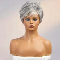 Human Hair Wig Short Straight With Bangs Dark Gray Soft Party Women Capless Brazilian Hair Women's Grey 8 inch Party / Evening Daily Daily Wear