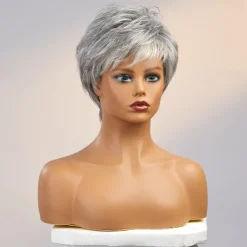 Human Hair Wig Short Straight With Bangs Dark Gray Soft Party Women Capless Brazilian Hair Women's Grey 8 inch Party / Evening Daily Daily Wear