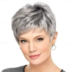 Human Hair Wig Short Straight With Bangs Dark Gray Soft Party Women Capless Brazilian Hair Women's Grey 8 inch Party / Evening Daily Daily Wear