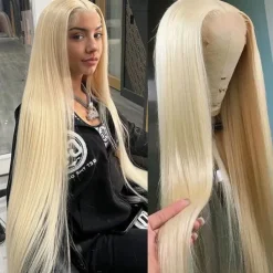 Human Hair 13x4 Lace Front Wig Free Part Peruvian Hair Natural Straight Blonde Wig 150% Density with Baby Hair Glueless Pre-Plucked For wigs for black women Long Human Hair Lace Wig