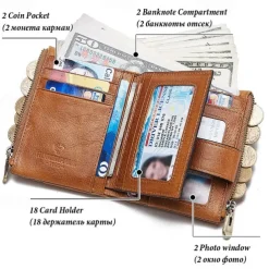 HUMERPAUL Men Wallets Slim Leather Bifold Hasp Short Male Purse Coin Pouch Multi-functional Cards Wallet Chain Bag Quality