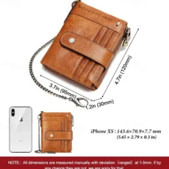 HUMERPAUL Men Wallets Slim Leather Bifold Hasp Short Male Purse Coin Pouch Multi-functional Cards Wallet Chain Bag Quality