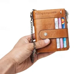 HUMERPAUL Men Wallets Slim Leather Bifold Hasp Short Male Purse Coin Pouch Multi-functional Cards Wallet Chain Bag Quality