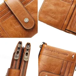 HUMERPAUL Men Wallets Slim Leather Bifold Hasp Short Male Purse Coin Pouch Multi-functional Cards Wallet Chain Bag Quality