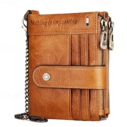 HUMERPAUL Men Wallets Slim Leather Bifold Hasp Short Male Purse Coin Pouch Multi-functional Cards Wallet Chain Bag Quality