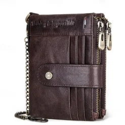 HUMERPAUL Men Wallets Slim Leather Bifold Hasp Short Male Purse Coin Pouch Multi-functional Cards Wallet Chain Bag Quality