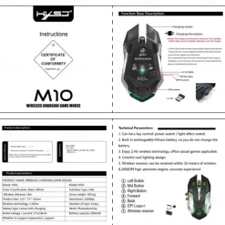 HXSJ M10 2.4Ghz Wireless Gaming Mouse 2400dpi Built-in Battery Rechargeable 7 Color Backlight Breathing Comfort Gamer Mice