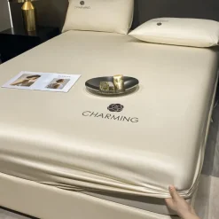 Ice Silk Bed Sheet Three-piece Set Washable Summer Embroidery Cool Mat Bed Cover Dust Cover Light Luxury Bed Cover Mattress Cover