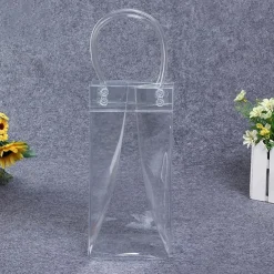 Ice Wine Bag, Clear Portable Collapsible Wine Cooler Bags with Handle, PVC Wine Pouch Bags for Champagne Cold Beer White Wine Chilled Beverages