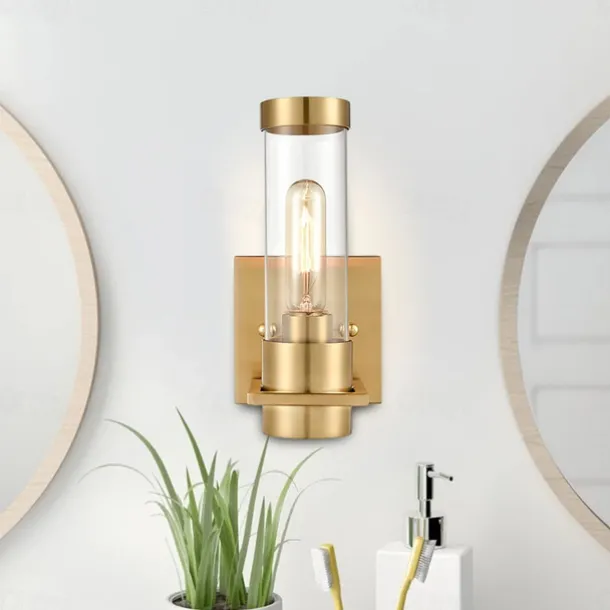 IModern Wall Light Fixture Nickel 1 PCS Wall Sconce Bathroom Wall Lighting with Cylinder Clear Glass Shade for Bathroom 110-240V