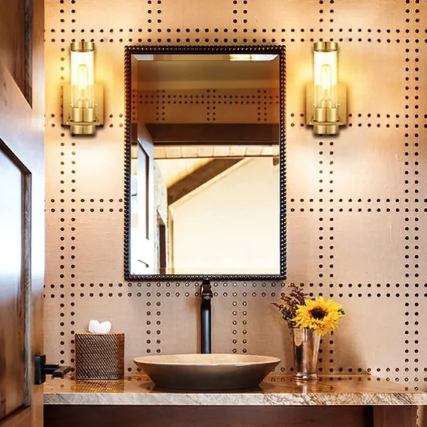 IModern Wall Light Fixture Nickel 1 PCS Wall Sconce Bathroom Wall Lighting with Cylinder Clear Glass Shade for Bathroom 110-240V