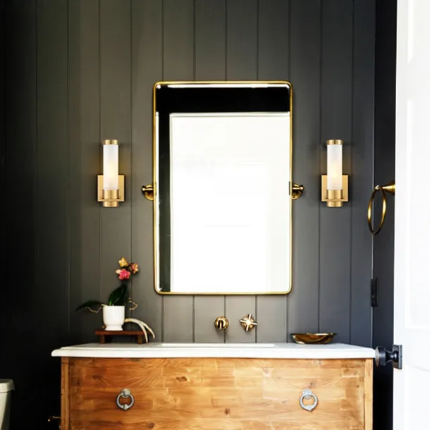 IModern Wall Light Fixture Nickel 1 PCS Wall Sconce Bathroom Wall Lighting with Cylinder Clear Glass Shade for Bathroom 110-240V