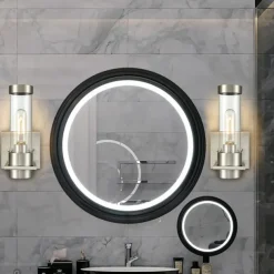 IModern Wall Light Fixture Nickel 1 PCS Wall Sconce Bathroom Wall Lighting with Cylinder Clear Glass Shade for Bathroom 110-240V