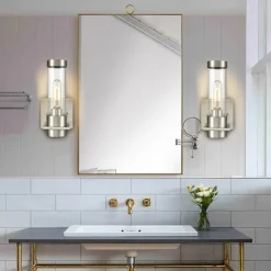 IModern Wall Light Fixture Nickel 1 PCS Wall Sconce Bathroom Wall Lighting with Cylinder Clear Glass Shade for Bathroom 110-240V